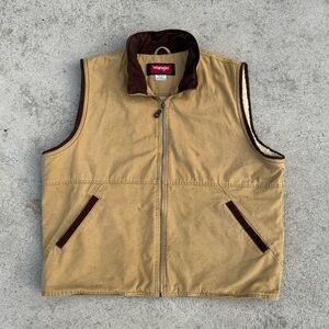 Wrangler Hero Canvas Vest Brown Corduroy Trim Sherpa Lining Size XL